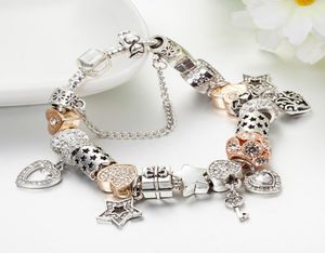 Breloques en forme de cœur plaquées argent 925 de haute qualité, Bracelet pendentif clé pour Bracelets porte-bonheur, cadeau, bijoux 1735995