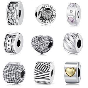 Alta calidad 925 Sterling Silve Metal Clips Beads Accesorios para mujeres Ajuste Original European Charms Pulsera Fabricación de joyas Q0531