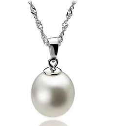 Alta calidad 925 plata esterlina 12 mm perla colgante collar gargantilla con cadena joyería de plata de moda barato Whole6541294