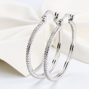 High quality 925 Sterling Silver Big Hoop Earring Full CZ Diamond Fashion bad girl Jewelry Party Earrings