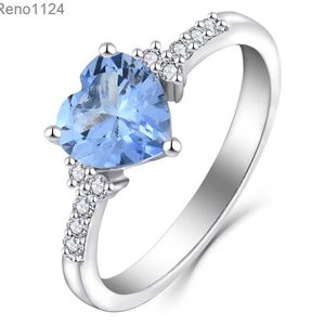 Ring CZ Blue Cz de haute qualité 925 Sterling Silver Cz Femme Rouge en forme de cœur Rhodium plaquée en diamant en diamant