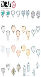 hoge kwaliteit 925 sterling zilveren merkbedel blauwe hartvormige oorbellen met origineel logo7736689