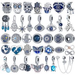 Alta calidad 925 Sterling Silver Dangle diseñador Charm Color Evil Eye Owl Globo de aire caliente Blue Bead Pendant Bead Fit Pandora Charms Bracelet DIY Jewelry Accessories