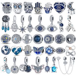 Hoge kwaliteit 925 Sterling Silver Dangle designer Charm Color Evil Eye Owl Hot Air Balloon Blue Bead Hanger Bead Fit Pandora Charms Armband DIY Sieraden Accessoires