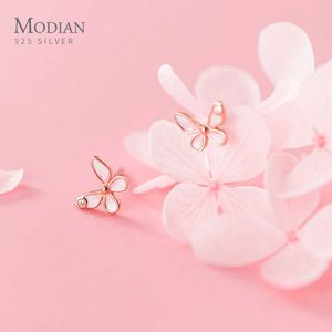 Hoge kwaliteit 925 sterling zilver emaille zoete schattige dansende vlinder oorknopjes voor vrouwen kleine oor pin fijne sieraden 210707