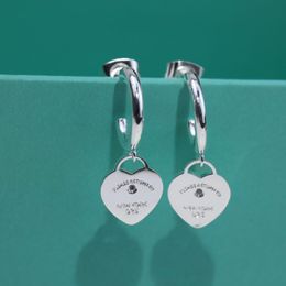 hoge kwaliteit 925 sterling zilveren hartoorringen voor meisjes mode-sieraden dupe merkoorbellen