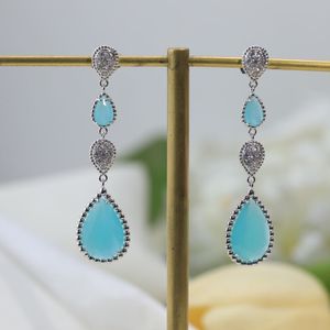 Boucles d'oreilles en pierre naturelle en argent sterling 925 de haute qualité pour filles, bijoux de marque à la mode, boucles d'oreilles pendantes en forme de goutte d'eau pour femmes