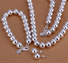 Perles de prière de 10mm de haute qualité 925 Perles de prière de 10mm Collier Bracelet Boucles d'oreilles Mode Bijoux Ensemble cadeau de mariage pour femme