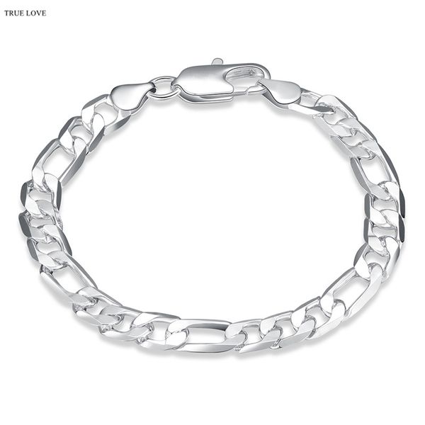 Haute qualité 925 argent sterling plaqué Figaro chaîne bracelet 8MMX20CM mode homme bijoux bas prix en gros livraison gratuite