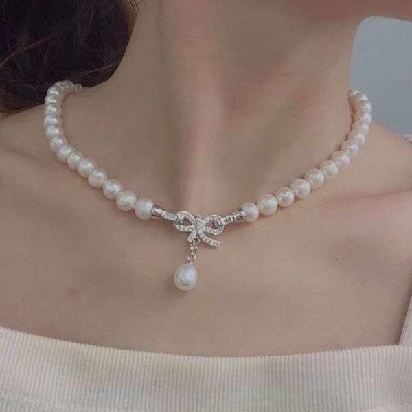 Haute qualité 925 en argent Sterling véritable collier de perles d'eau douce et Bracelet ensemble bijoux pour femme 240305