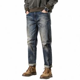 Haute qualité 99% Cott rouge Seedge Denim hommes Jeans rétro poids lourd Distred lourd brossé mer pantalon droit pantalon M4LD #
