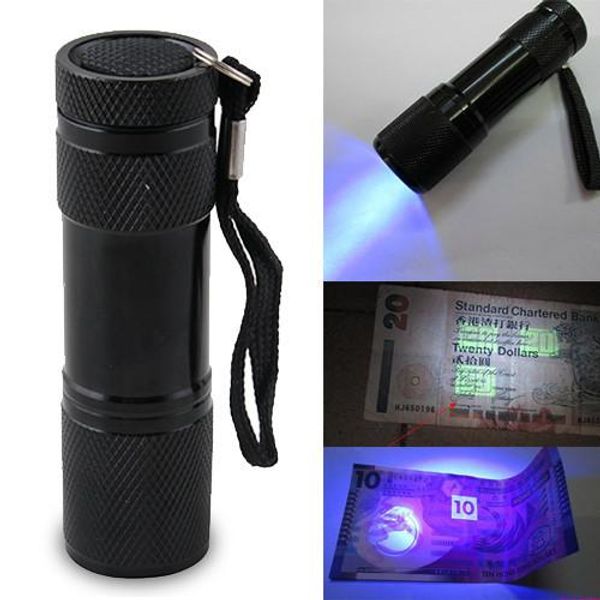 Haute qualité 9led lampe de poche en aluminium uv ultra violet lumière noire 9 lampe de poche LED torche sans lumière