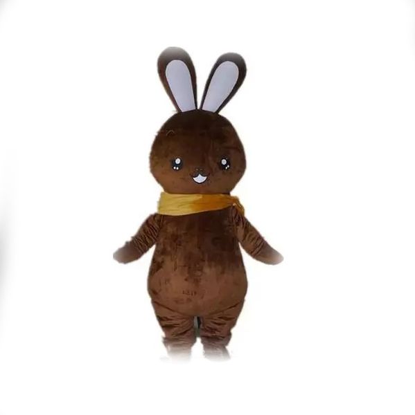 Costume de mascotte de lapin marron de haute qualité avec une écharpe marron pour adulte à porter