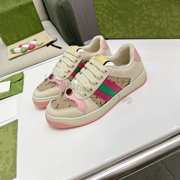 Alta calidad A pequeños zapatos sucios Diseñador de zapatos casuales Screener Zapatillas de deporte tablero Hombres Mujeres Zapatillas de deporte Clásico Azul Rosa Raya de cristal Low Top Zapatos de cuero real 35-45