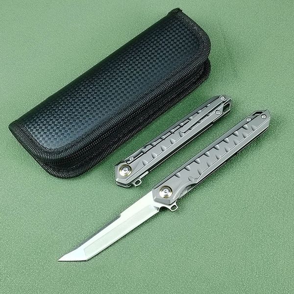 Haute qualité A5021 couteau flipper haut de gamme CPM-D2 acier pierre lavage Tanto Point lame CNC TC4 poignée en alliage de titane roulement à billes EDC couteaux de poche