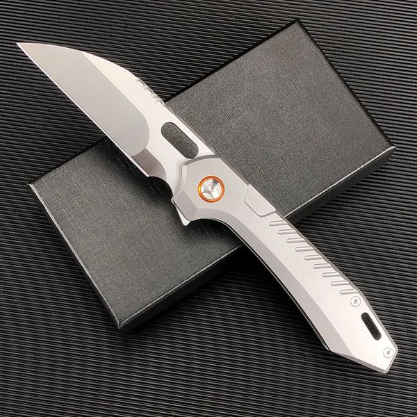 Haute qualité A5022 Flipper Couteau CPM-D2 Lame en acier satiné CNC Poignée en acier inoxydable Roulement à billes Camping en plein air Randonnée Pêche EDC Couteaux de poche