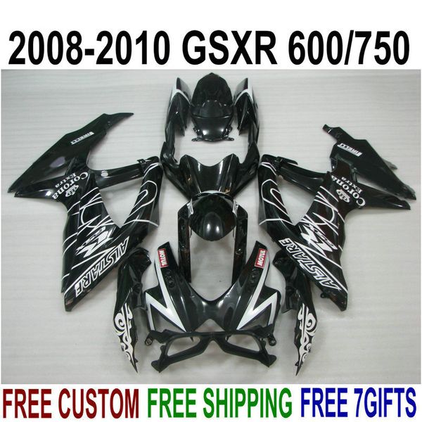 Kit de carénage ABS de haute qualité pour SUZUKI GSXR750 GSXR600 2008-2010 K8 K9 ensemble de carénages Corona noir brillant GSXR600/750 08 09 10 FA33