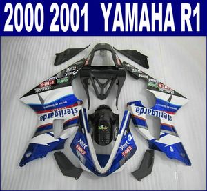 Kit de carénage ABS de haute qualité pour YAMAHA 2000 2001 YZF R1, kit de carénage de moto bleu blanc noir YZF1000 00 01 BR32