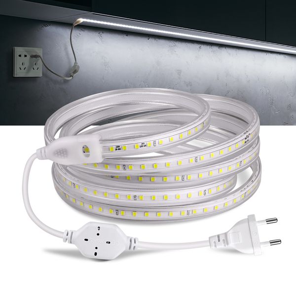 Tira de luces LED de alta calidad CA 110V 220V 2835SMD 120LEDs/m lámpara Flexible para exteriores cinta LED impermeable con enchufe de alimentación EU US