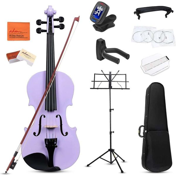 Kit de arranque de violín acústico de alta calidad para adolescentes y estudiantes: juego de violín de madera maciza con estuche duro, colofonia, arco, soporte de música y hombro
