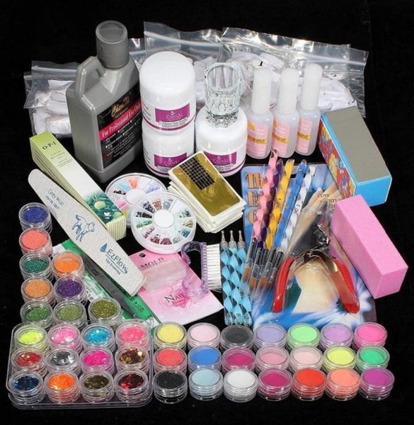 Haute qualité acrylique Nail Art conseils poudre liquide brosse paillettes Clipper apprêt fichier Set2764878