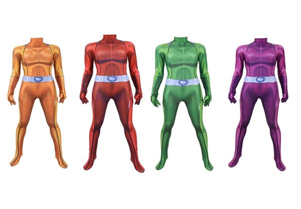 Enfant adulte de haute qualité Alex Sam Clover Mandy Totally Spies Cosplay Costume Halloween Superhero Lycar Zentai BodySuit Catsuit JUM8130842