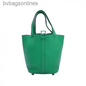 Hoogwaardige geavanceerde Hremms lederen tassen Designer Women Bag Nieuwe Picotin 18 Groentemand Leather gesneden groene knooptas