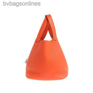 Hoogwaardige geavanceerde Hremms lederen tassen Designer Women Bag Nieuwe oranje picotinlock22 dames handheld groentemandtas tas