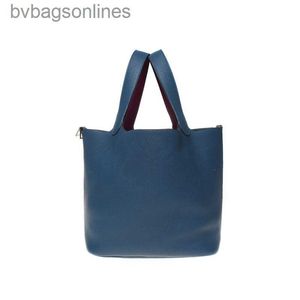 Hoogwaardige geavanceerde Hremms lederen tassen Designer Women Bag Nieuwe Blue Picotinlock22 Dames Handheld Vegetable Basket Bag Bag