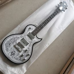 Guitarra eléctrica grabada en placa de aluminio de alta calidad, almacén electrónico, cubierta delantera de aluminio cubierta de placa, en stock, entrega rápida,