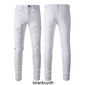 Hoge kwaliteit Am Slim Fit Designer 897 Street Fit Trendy Mens jeans met gat patches merk voeten broek uit