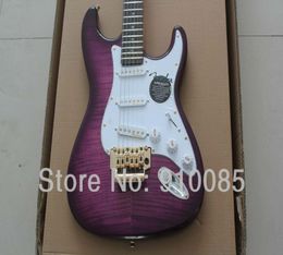 Ameican – guitare électrique standard ST Purple Tiger Maple TOP, haute qualité, avec vibrato floyd, en stock 1040944