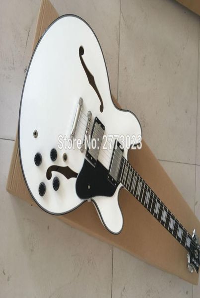 Guitare électrique jazz 335, haute qualité et basse, corps en cœur vide, peinture de piano blanc arqué, slim, entier 3555255