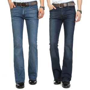 Haute qualité et promotion hommes taille moyenne élastique mince botte coupe semi-évasée cloche bas affaires jeans décontractés quatre saisons 201116