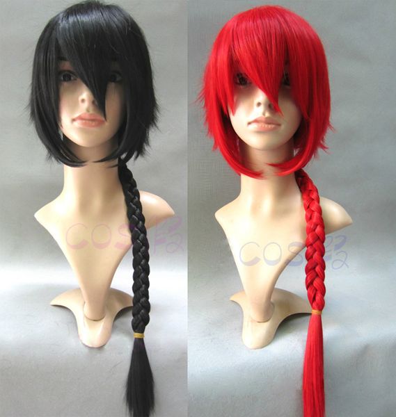 Haute qualité Anime Ranma 1/2 Saotome Ranma perruques rouge noir résistant à la chaleur cheveux synthétiques longue tressée Cosplay perruque + bonnet de perruque