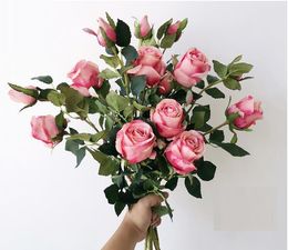 Hoge kwaliteit kunstbloemen bruiloft boeket bruiloft decoratie bloemen 66cm hoogte echte aanraking kunstmatige roze bloem