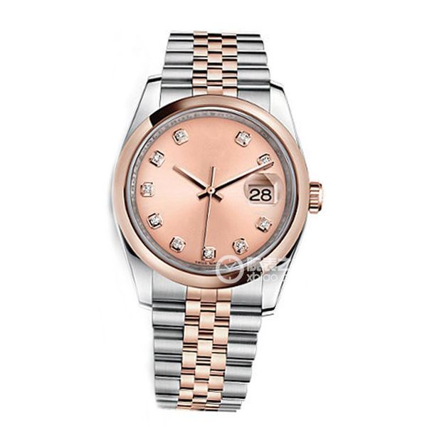 Reloj asiático de alta calidad 2813 Relojes mecánicos automáticos para mujer 36 mm Dial de diamante rosa Acero inoxidable 18K Everose Gold Reloj de hombre de moda 116201-63601 Relojes