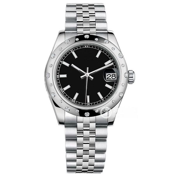 Reloj asiático de alta calidad 2813 Sport Automatic Ladies Datejust 31 mm esfera negra m178344 Relojes de diamantes Relojes de acero inoxidable de lujo Correa de cinco baht Cierre plegable