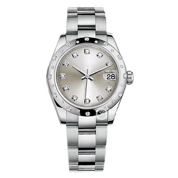 Reloj asiático de alta calidad 2813 Reloj de pulsera mecánico automático deportivo Datejust 31 mm Esfera de diamante plateado M178344 Material de acero inoxidable Relojes de lujo para mujer