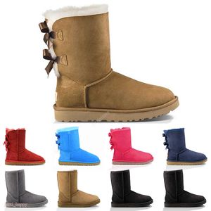 Haute qualité Australie Bow U raquettes à neige femmes enfants bottes de neige doux confortable en peau de mouton garder au chaud botte en peluche avec sac à poussière de carte beaux cadeaux 5062G