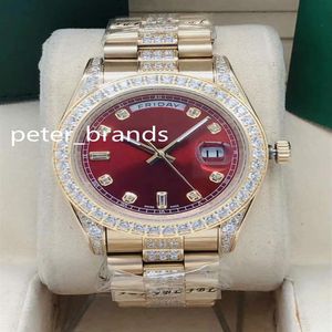 Reloj automático de alta calidad para hombre, caja de oro de 41 mm, bisel de piedras y diamantes en medio de la pulsera, esfera multicolor, funciona completamente en la muñeca 317D