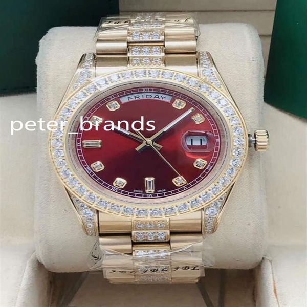 Hombres automáticos de alta calidad Matrete de 41 mm de cajas de oro Bisel y diamantes en el medio del brazalete multicolor Dial Full Works 263V