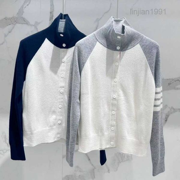 Haute qualité automne et hiver nouveau produit TB quatre barres style universitaire cardigan en cachemire simple boutonnage couleur contrastée veste pull à manches longues pour les femmes