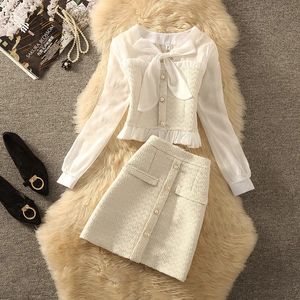 Moda elegante de alta calidad Pequeño perfume de dos piezas Top+Tweed medias Tweed Sweet Two Piece set 240301