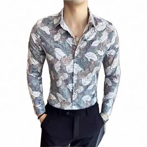 Chemise florale d'automne de haute qualité pour hommes Slim Fit Lg manches chemises décontractées Fi Busin formel Dr chemises hommes vêtements B2pf #