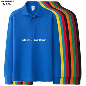 Haute qualité automne solide hommes polo 100% coton à manches longues hommes polo t-shirts décontracté revers hauts mode vêtements masculins S-4XL 240220
