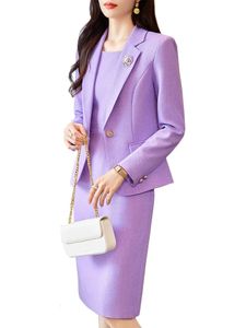 Hoogwaardige Autumn Winter Office Ladies Rokpak Blazer Zwart Purple Green Women Business Work Wear Formal Two -Piece Set 240415