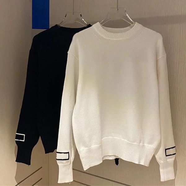 Pull en tricot de haute qualité pour femmes, sweat-shirt à col rond avec lettre à capuche, noir et blanc, 2 couleurs, automne/hiver