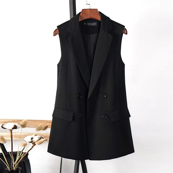 Haute qualité automne femmes sans manches veste décontracté noir femme Blazer élégant mince ceinture dames gilet tempérament 211019