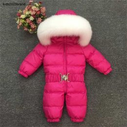 hoge kwaliteit baby-jumpsuit Dikke donsjassen voor jongens en meisjes Kinderskikleding Winterwarme kleding met bontmuts